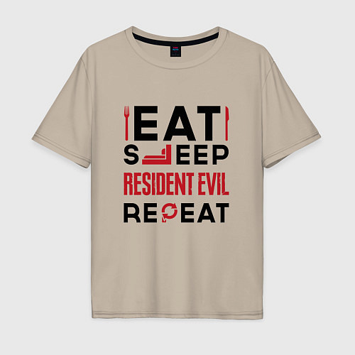 Мужская футболка оверсайз Надпись: eat sleep Resident Evil repeat / Миндальный – фото 1