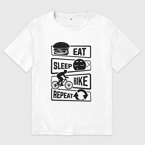 Мужская футболка оверсайз Eat sleep bike repeat art / Белый – фото 1