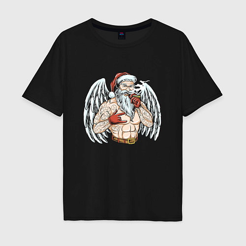 Мужская футболка оверсайз Крутой Санта / Черный – фото 1
