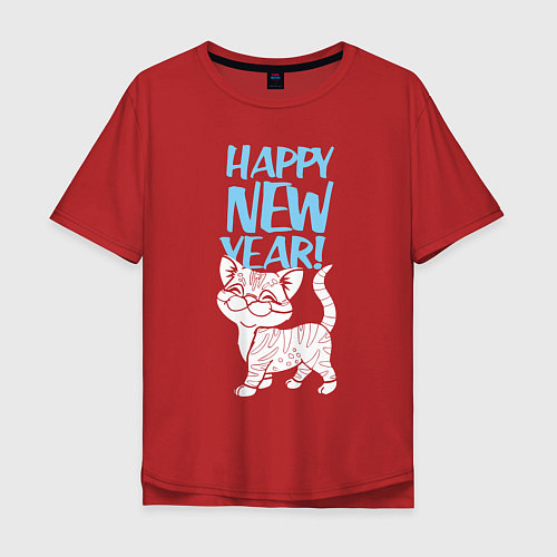 Мужская футболка оверсайз Happy new year - kitten / Красный – фото 1