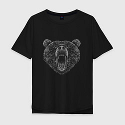 Мужская футболка оверсайз Рычащий медведь рисунок карандашом