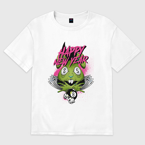 Мужская футболка оверсайз Green rabbit Happy new year / Белый – фото 1