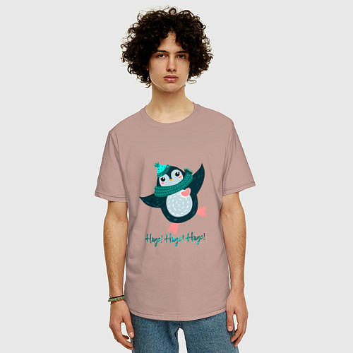 Мужская футболка оверсайз Влюбленный пингвин / Пыльно-розовый – фото 3