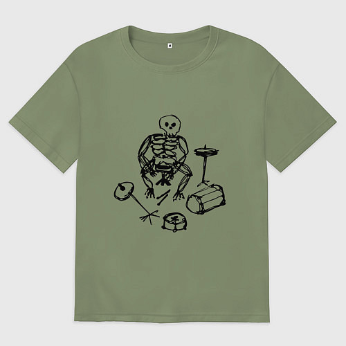 Мужская футболка оверсайз Скелет барабанщик / Авокадо – фото 1