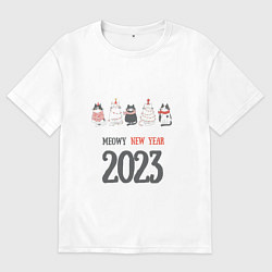 Футболка оверсайз мужская Meowy new year cats, цвет: белый