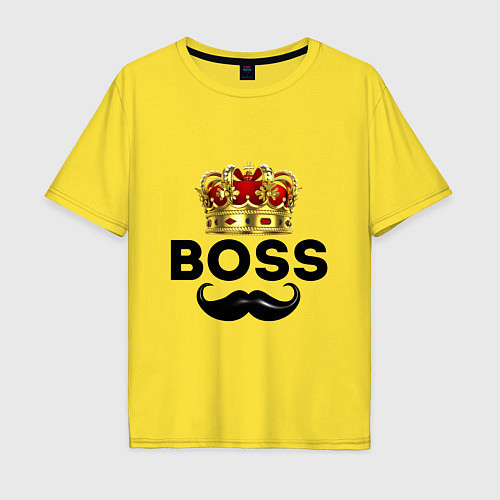 Мужская футболка оверсайз BOSS и корона с усами / Желтый – фото 1