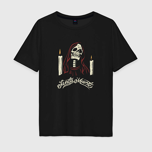 Мужская футболка оверсайз Череп и свечи santa muerte / Черный – фото 1