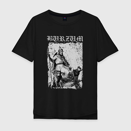 Мужская футболка оверсайз Burzum скандинавский бог Один с волками и вороном / Черный – фото 1