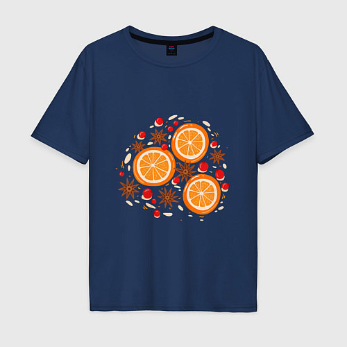 Мужская футболка оверсайз Дольки апельсинов / Тёмно-синий – фото 1