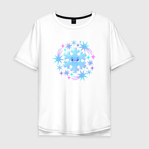 Мужская футболка оверсайз Смешная снежинка с разноцветными звездами / Белый – фото 1