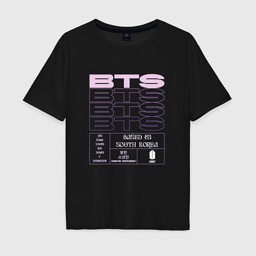 Мужская футболка оверсайз BTS kpop group info / Черный – фото 1