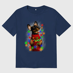 Мужская футболка оверсайз Новогодняя такса