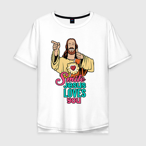 Мужская футболка оверсайз Jesus Christ love u / Белый – фото 1