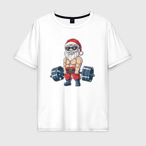 Мужская футболка оверсайз Санта силач / Белый – фото 1