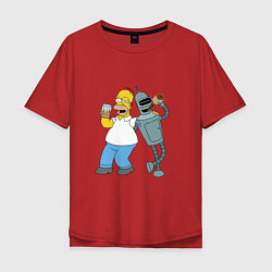 Мужская футболка оверсайз Drunk Homer and Bender