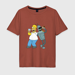 Мужская футболка оверсайз Drunk Homer and Bender