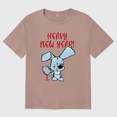 Мужская футболка оверсайз Кролик с тесаком - new years horror / Пыльно-розовый – фото 1