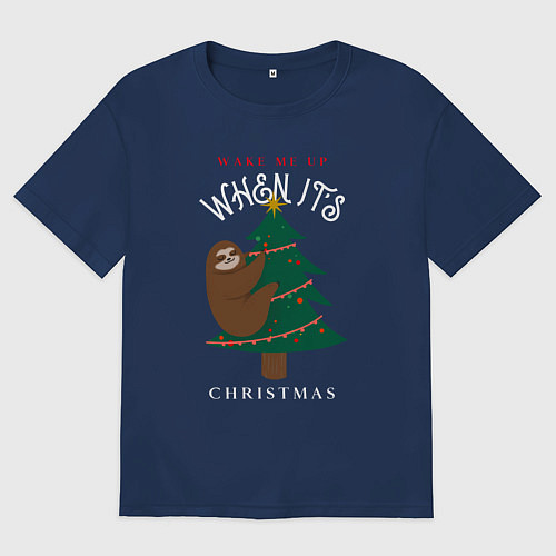 Мужская футболка оверсайз Разбудите меня на рождество / Тёмно-синий – фото 1