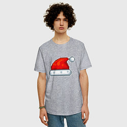 Футболка оверсайз мужская Пиксельная шапка Санта Клауса, цвет: меланж — фото 2