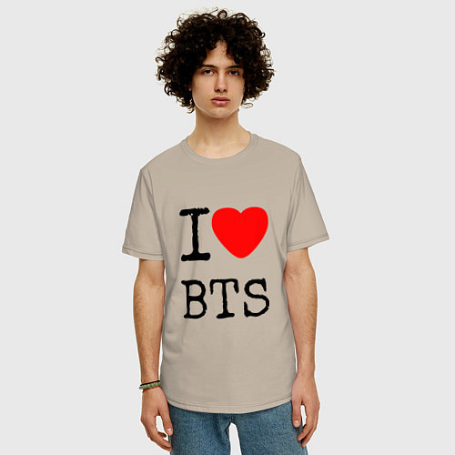 Мужская футболка оверсайз I love BTS / Миндальный – фото 3