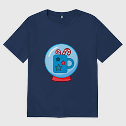 Мужская футболка оверсайз Зимний сладкий горячий напиток, чашка и карамель