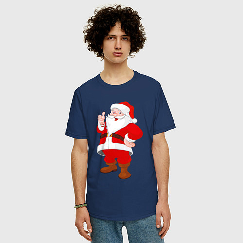Мужская футболка оверсайз Радостный Санта Клаус / Тёмно-синий – фото 3