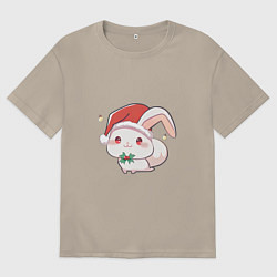 Мужская футболка оверсайз Зайка в шапке Санты