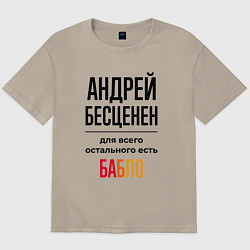 Футболка оверсайз мужская Андрей бесценен, для всего остального есть бабло, цвет: миндальный