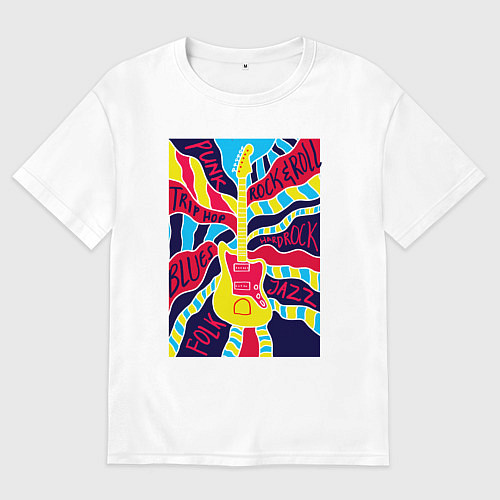 Мужская футболка оверсайз Гитара и стили музыки / Белый – фото 1