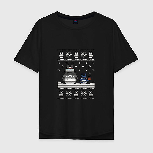 Мужская футболка оверсайз Новогодние тоторики - ugly sweater / Черный – фото 1