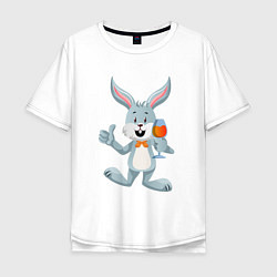 Футболка оверсайз мужская Кролик с бокалом, цвет: белый