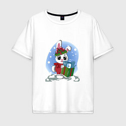 Футболка оверсайз мужская Rabbit with a New Years gift, цвет: белый