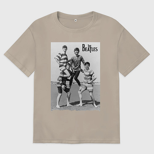 Мужская футболка оверсайз Молодые музыканты на пляже / Миндальный – фото 1