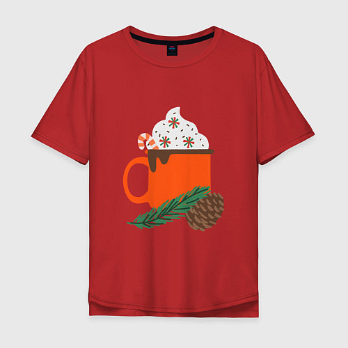 Мужская футболка оверсайз Новогодняя кружка с какао / Красный – фото 1