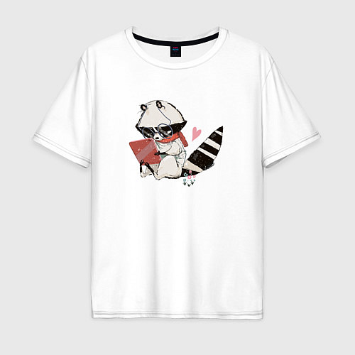 Мужская футболка оверсайз Умный крошка-енот / Белый – фото 1