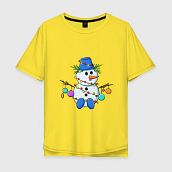 Мужская футболка оверсайз Веселый новогодний снеговик