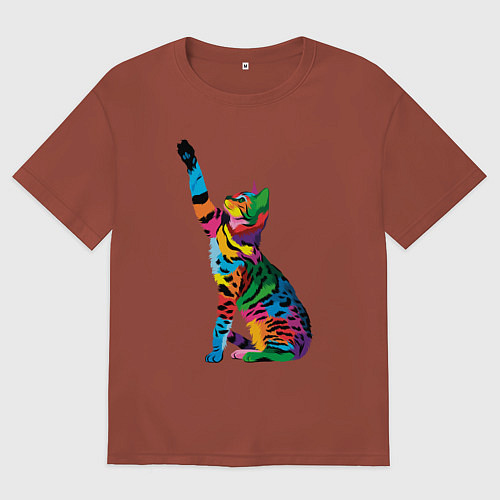 Мужская футболка оверсайз Бенгальская кошка / Кирпичный – фото 1