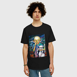 Футболка оверсайз мужская Мальчик и кот, цвет: черный — фото 2