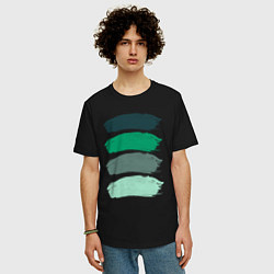 Футболка оверсайз мужская Зеленые мазки кистью, цвет: черный — фото 2
