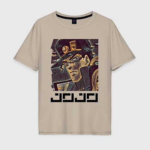 Мужская футболка оверсайз Дзётаро Кудзё - manly face / Миндальный – фото 1