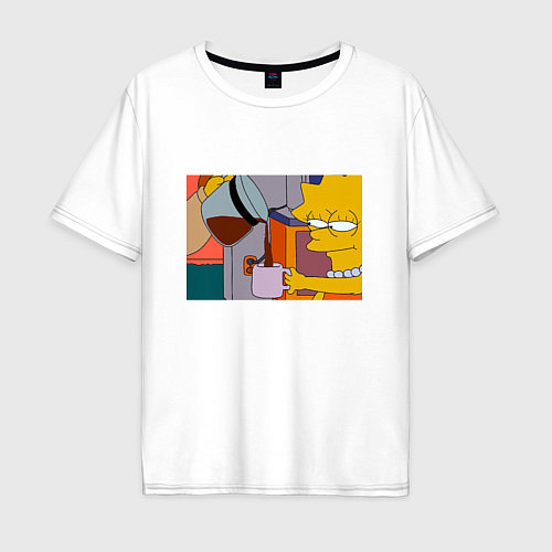 Мужская футболка оверсайз Лиза Симпсон и кофе / Белый – фото 1