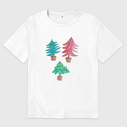 Мужская футболка оверсайз Разноцветные декоративные ели в горшках