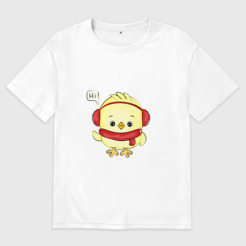 Мужская футболка оверсайз Цыпленок говорит привет / Белый – фото 1