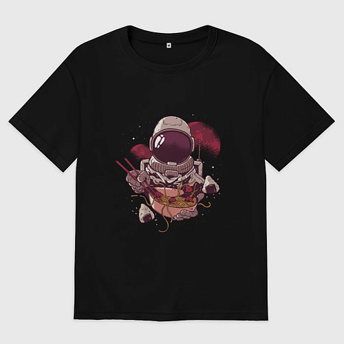 Мужская футболка оверсайз Космонавт и рамен / Черный – фото 1