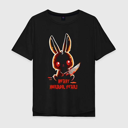 Мужская футболка оверсайз A rabbit with a bloody knife / Черный – фото 1