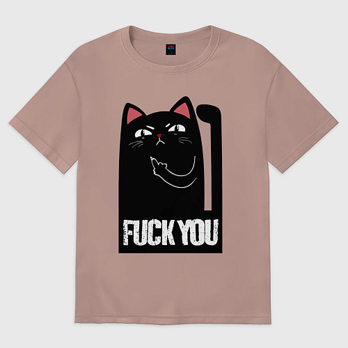 Мужская футболка оверсайз Black cat - fuck you / Пыльно-розовый – фото 1