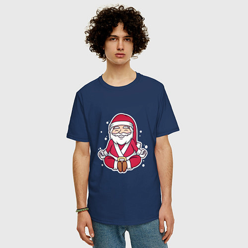 Мужская футболка оверсайз Санта релакс / Тёмно-синий – фото 3