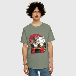 Футболка оверсайз мужская Кот самурая, цвет: авокадо — фото 2