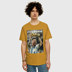 Футболка оверсайз мужская Lionel Messi - world champion - Argentina, цвет: горчичный — фото 2