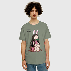 Футболка оверсайз мужская Милашка Незуко из аниме клинок рассекающий демонов, цвет: авокадо — фото 2